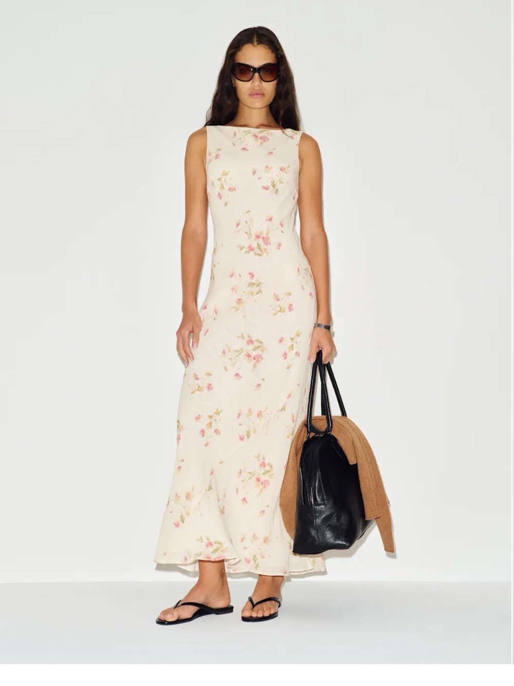 Reformation Prescott Dress Cream Floral Sleeveless Maxi Dress  size:M